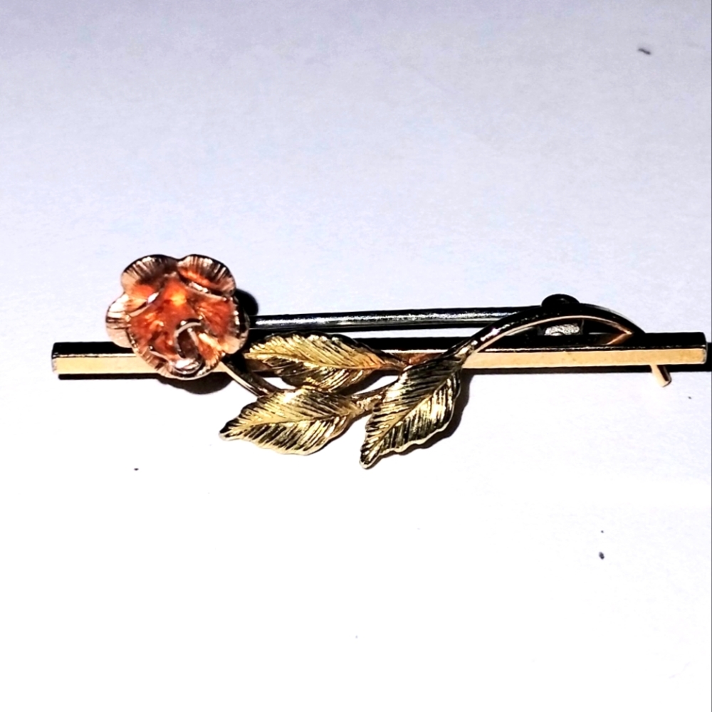 Vintage Krementz 14k Gold Overlay Rose Flower Little Bar Pin Brooch